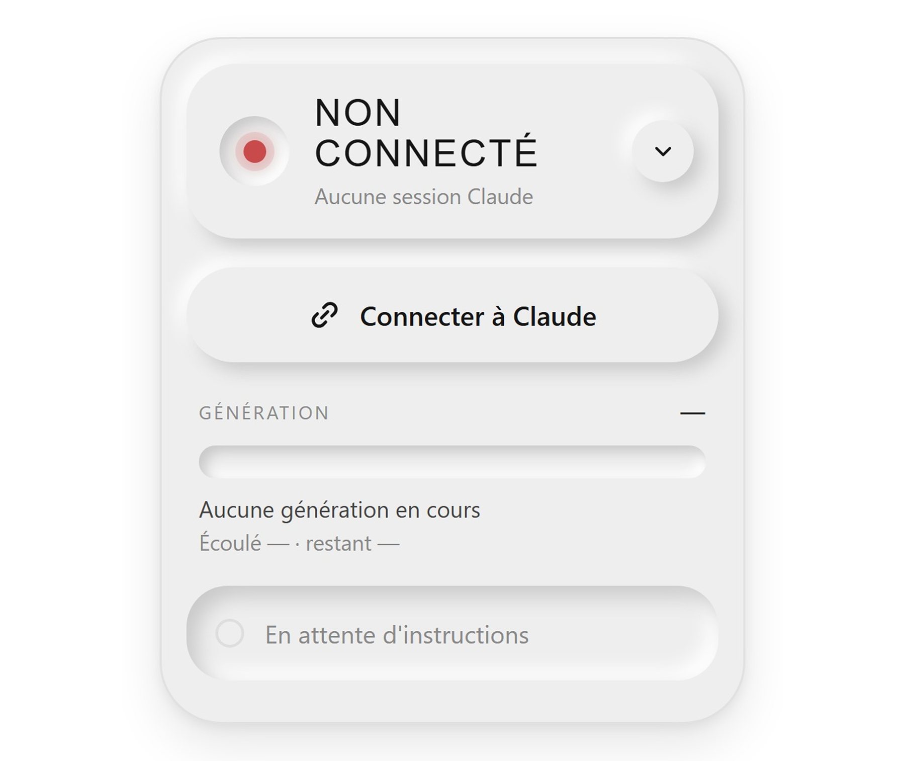 État non connecté, avec le bouton « Connecter à Claude »