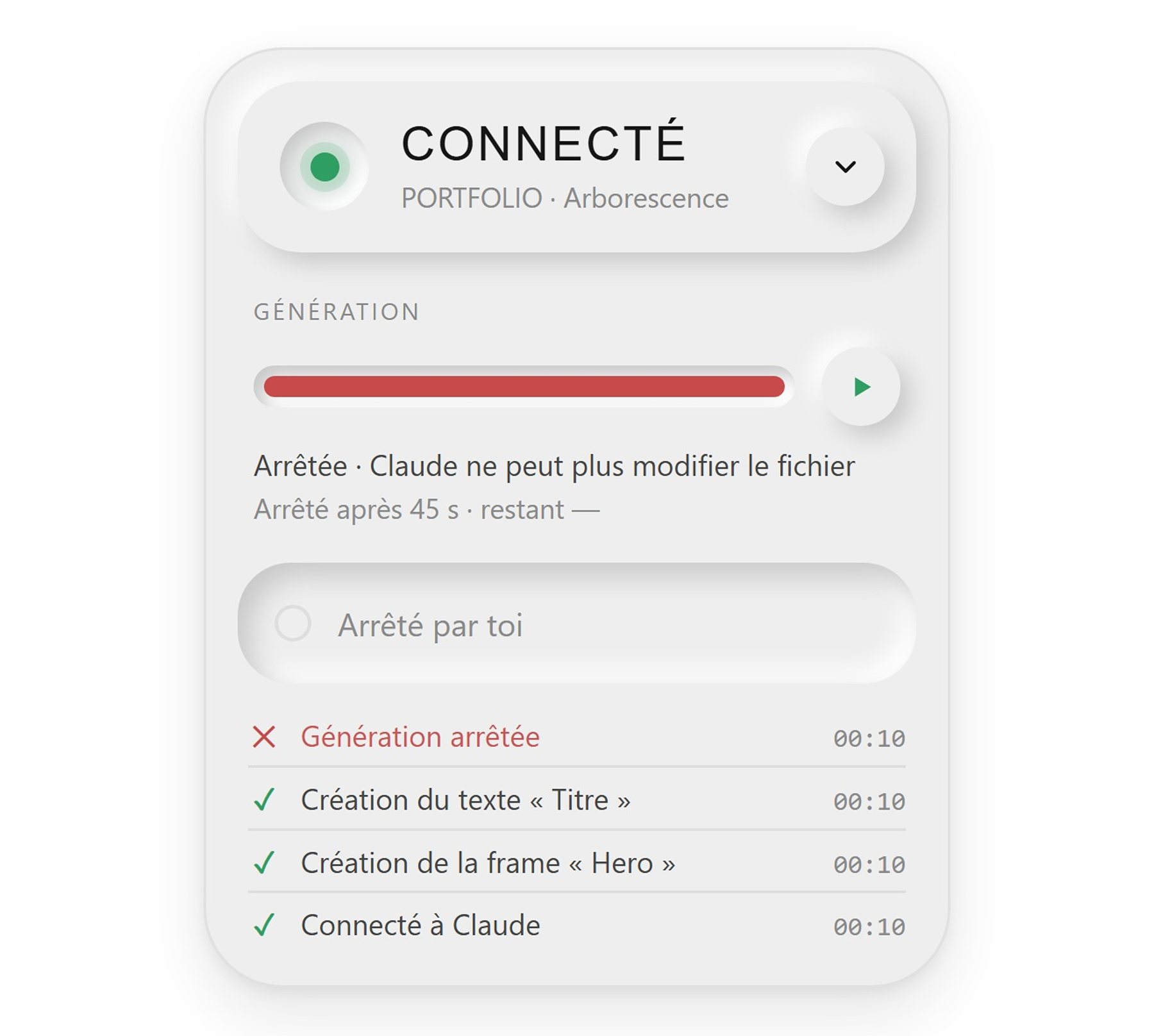 Génération arrêtée avec le bouton Stop